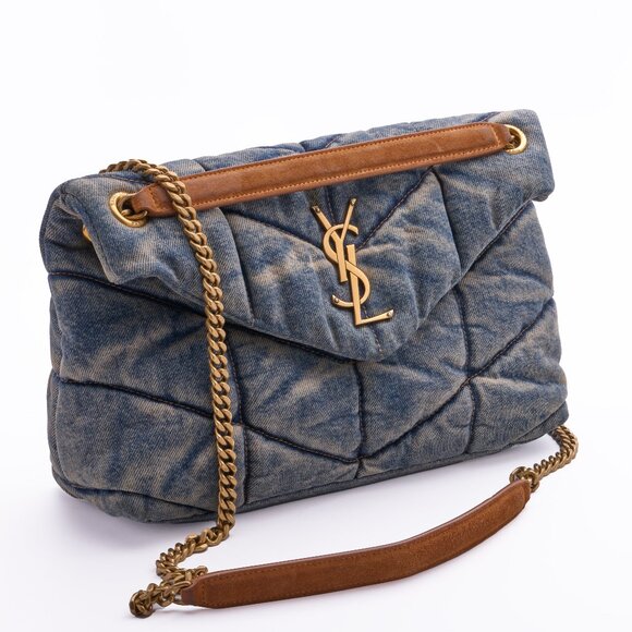 Saint Laurent Medium Puffer Monogramme Denim Chain Bag Denim - Picture 1 of 16